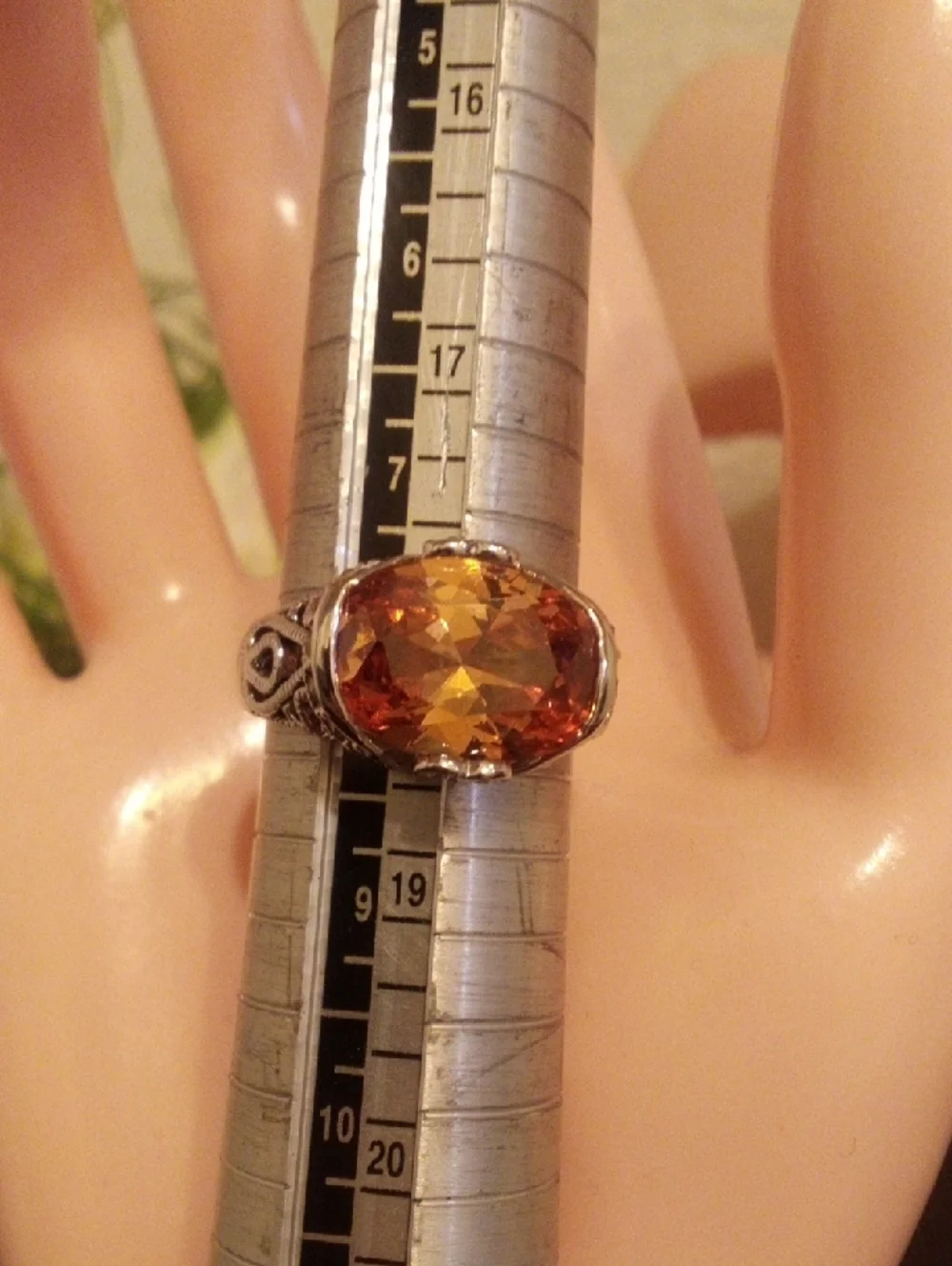 Vintage-Inspired Silver Ring with Amber-Colored Gemstone